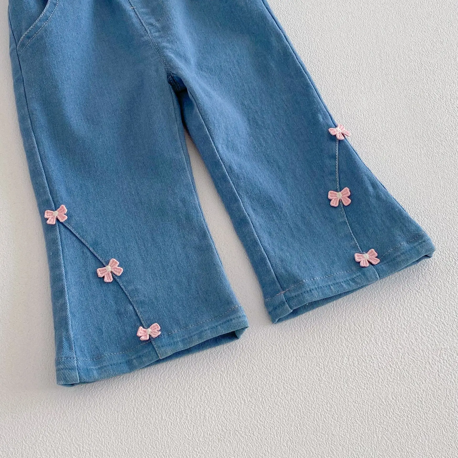 Cute Girl Bell Bottom Pants 2026 New Spring Autumn Baby Bow Jeans Children Spring Casual Pants Trend