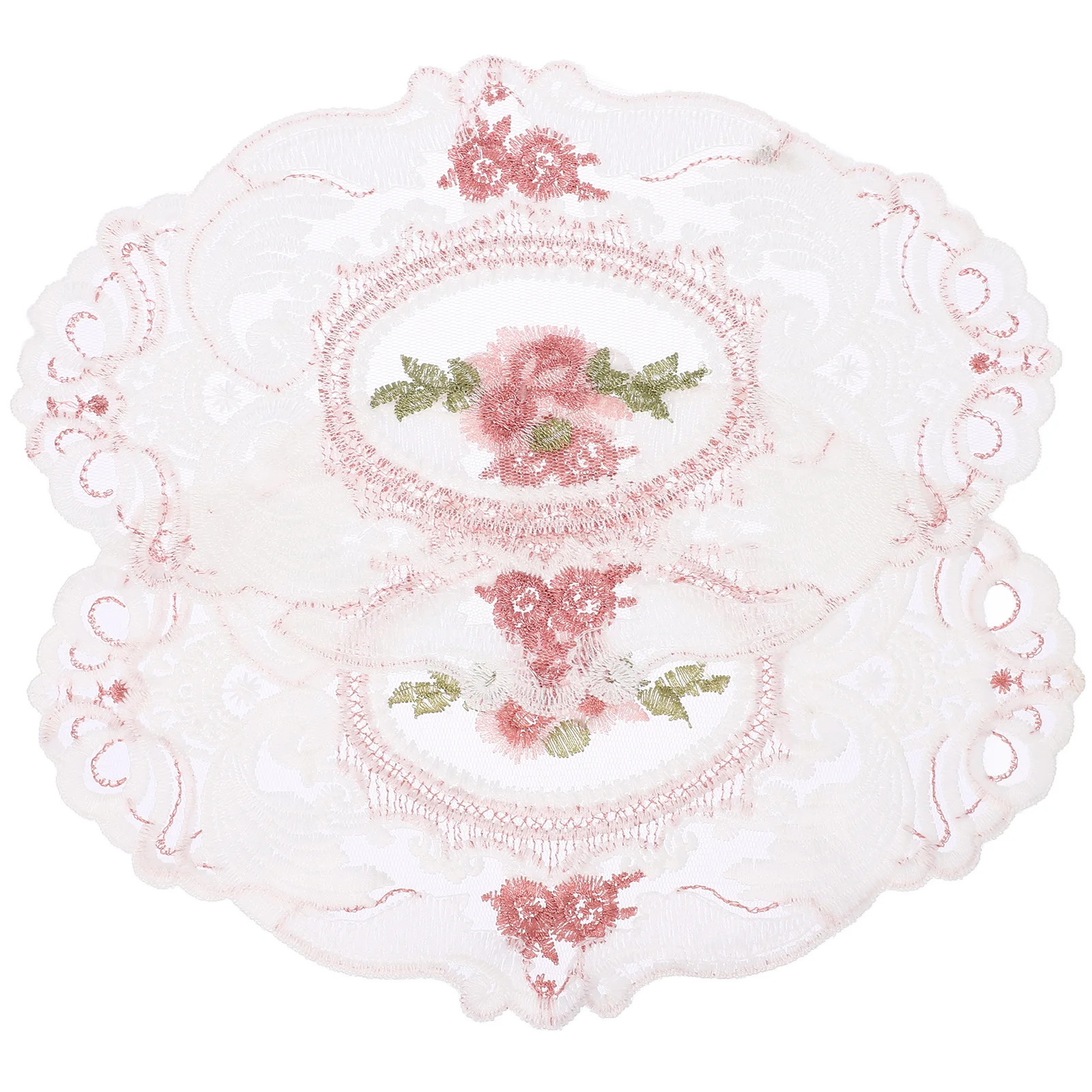 

2Pcs Lace Table Place Mats Embroidered Floral Dining Table Decor Washable Reusable Cup Mats Photo Props Decorative Placemats