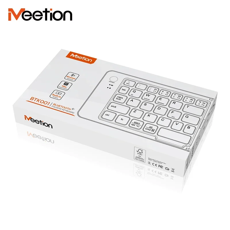 Meetion BTK001 Wireless Bluetooth Ultra Thin 60% Keys Foldable Keyboard Laptop Color Box RF Notebook Computer Laptop Membrane