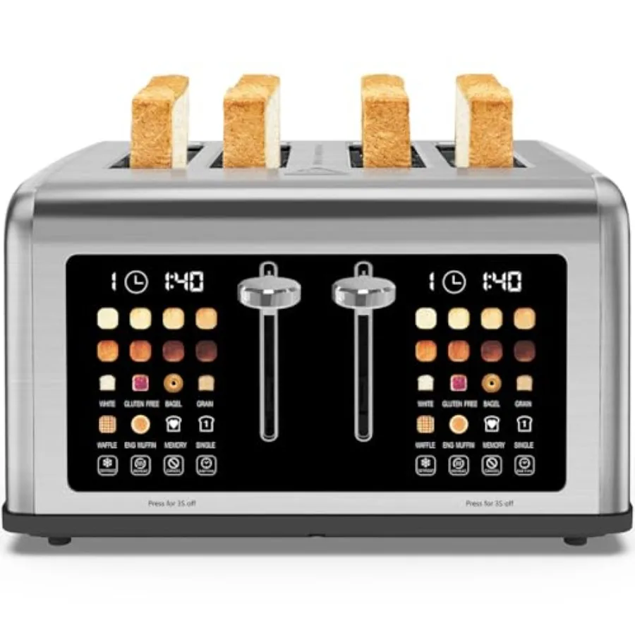 

4-Slice Touch Screen Toaster with Stainless Steel Finish Digital Timer and Dual Control Panel 8 Shade Settings for Bagel and 6