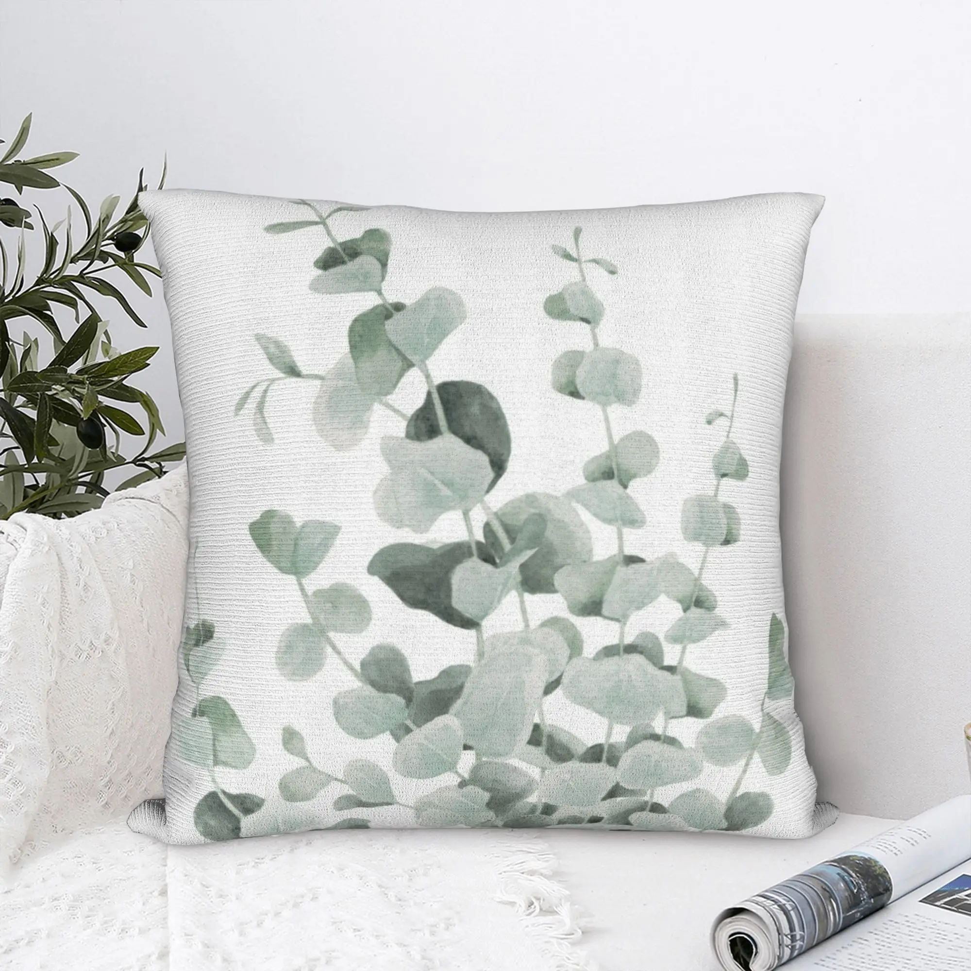 Standing Eucalyptus Leaves Square Pillowcases Bed Car Botanical  Cushion Case Creative Decorative Pillowcase
