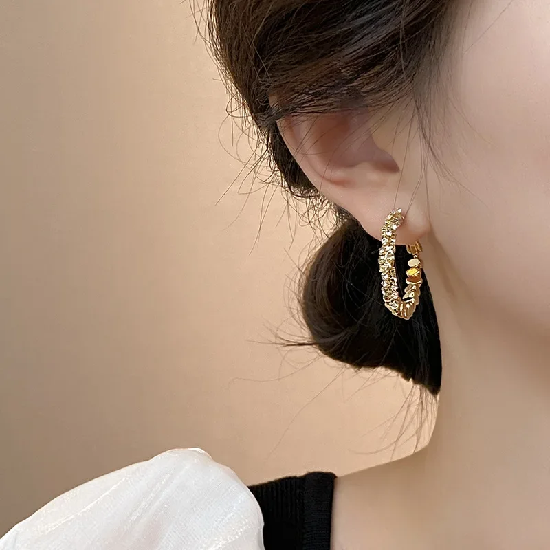 DREJEW Diamond Studded Patchwork Earrings for Women Simple and Fashion Hoops European and American Exaggerated Jewelry Gifts