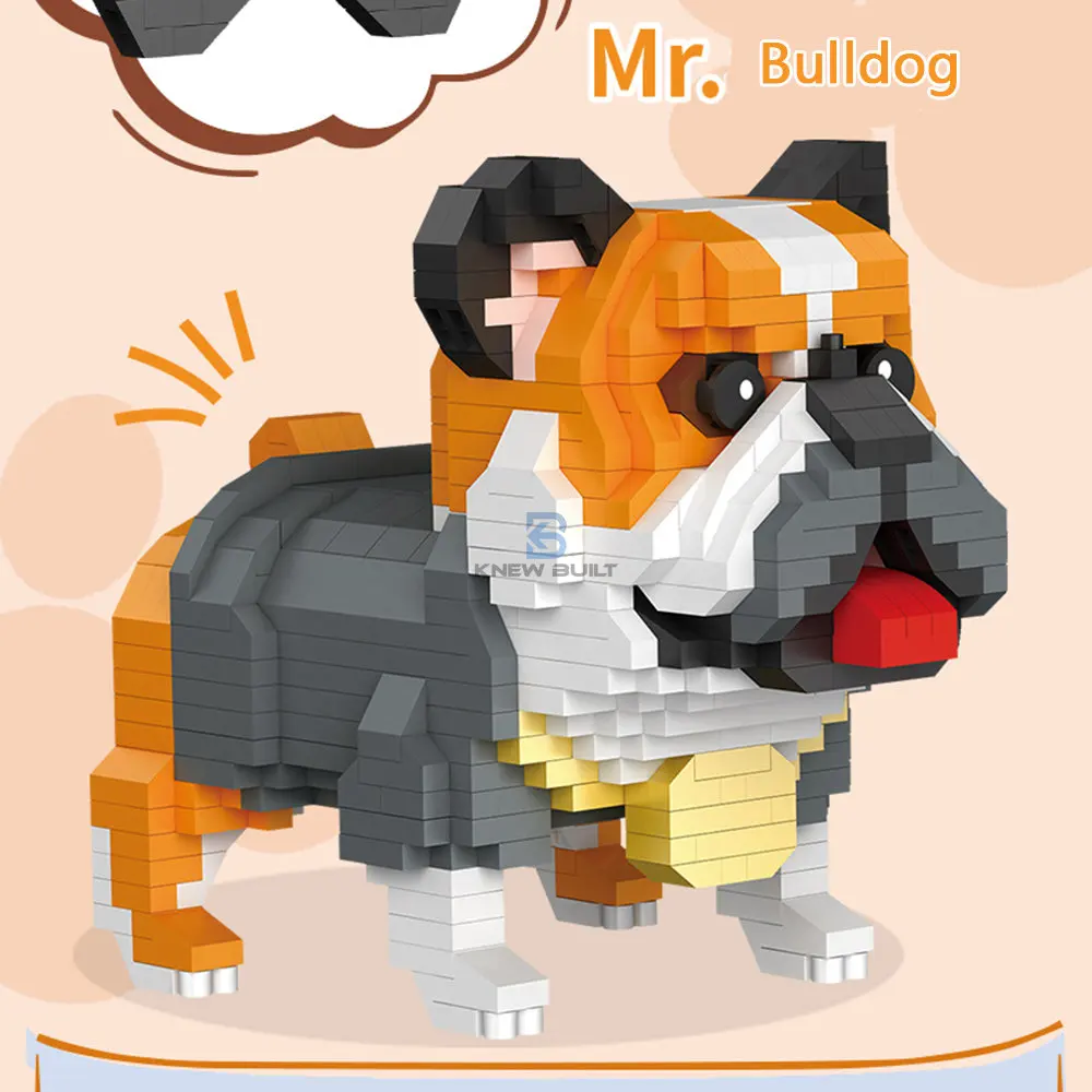 KNEW BUILT Dog Model Micro Mini Building Blocks Children Assemble Toys or Beginner Cute Bulldog Hughes Shiba Inu Pet Style Brick