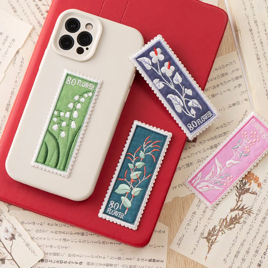 1 Piece Rectangle Plant Embroidery Patch DIY Decorative Self-adhesive Sticker Sewing Cloth Patch