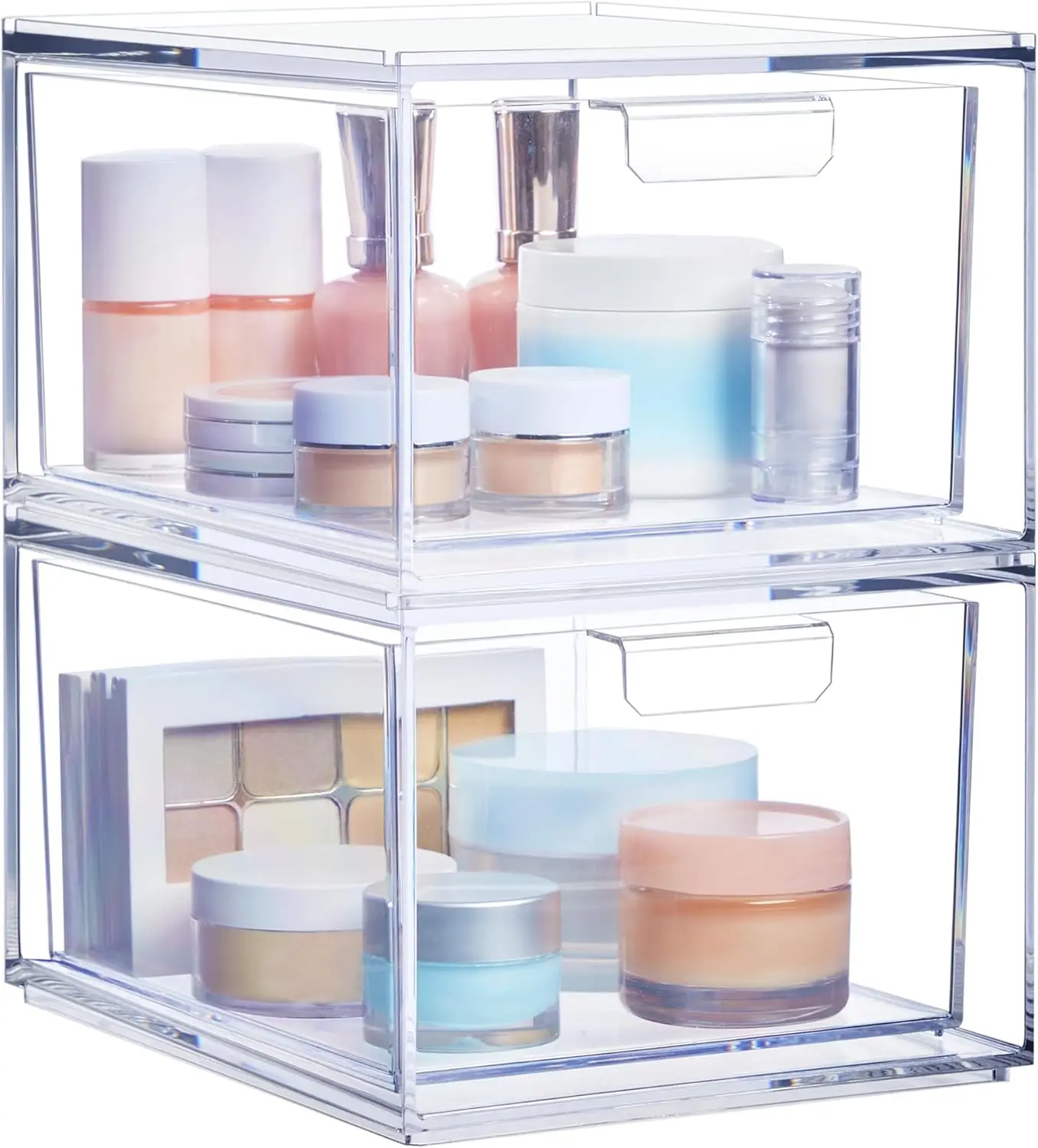 

Audrey Stackable Clear Bin Plastic Organizer Drawers | 2 Piece Set | Organize Cosmetics and Beauty Supplies on a Vanity | Mad