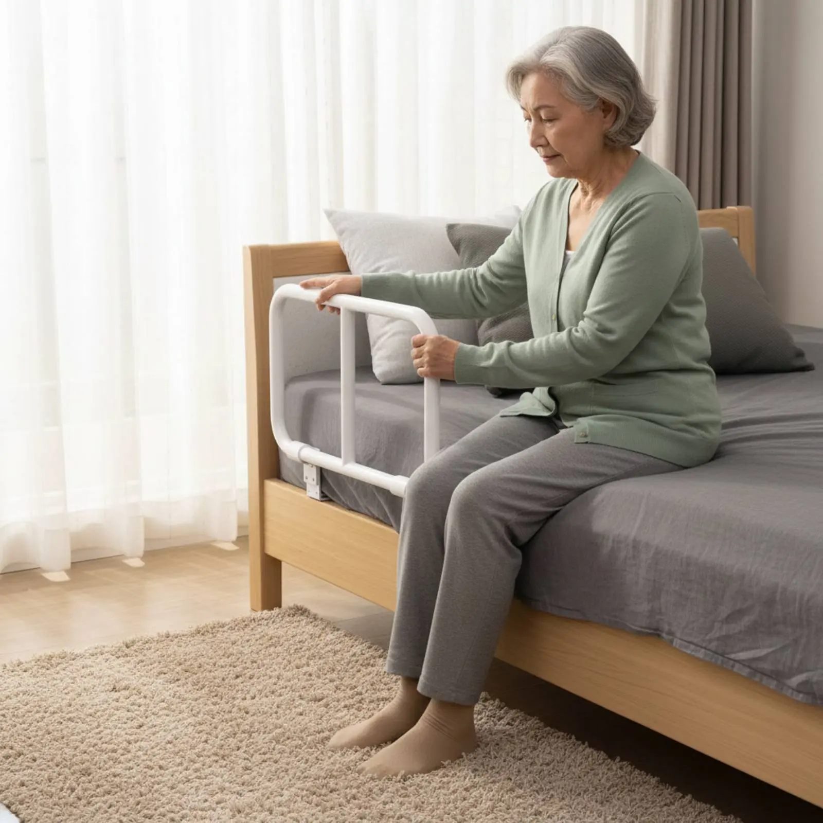 

Elderly Bed Safety Guardrail Anti-Fall Protection Foldable Bed Assist Rail Mobility Aid Easy Installation for Disabled