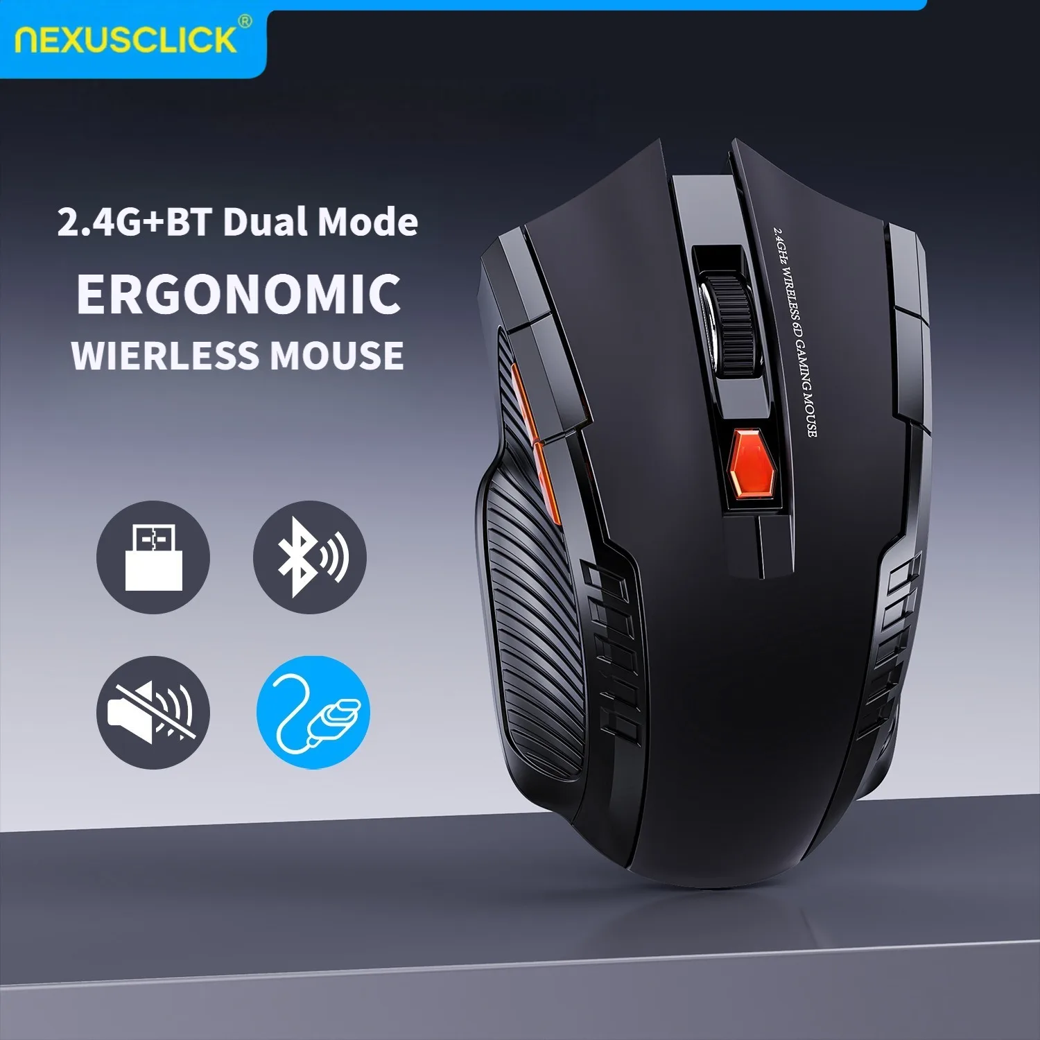 NEXUSCLICK Wireless Optoelectronic Mouse,1600DPI 6 Silent clicks New Game&Craft Gift Mice in Stock USB Receiver for Office Gamer