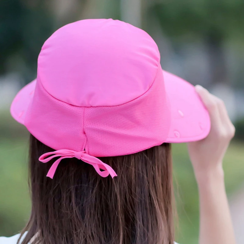 Fashion Women Summer Outdoor Riding Anti-UV Sun Hat Beach Foldable Sunscreen Simple Solid Color Caps Neck Face Wide Brim Hat