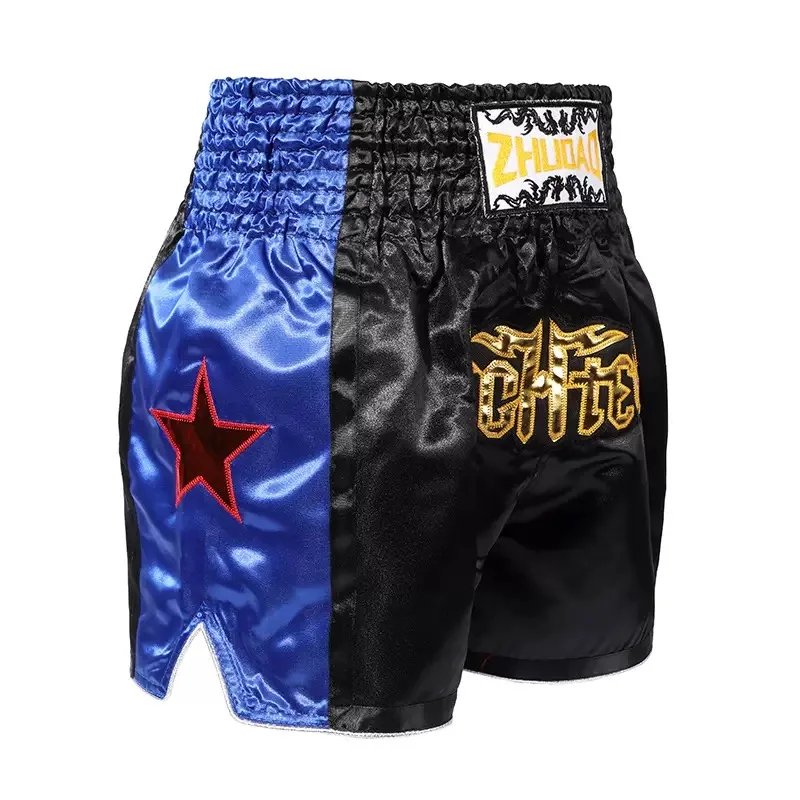 Muay Thai Shorts Klassische Boxshorts Sterne Stickerei Satin Herren Damen Kinder MMA Kampfsport Kickboxen Sparring Trainingshose