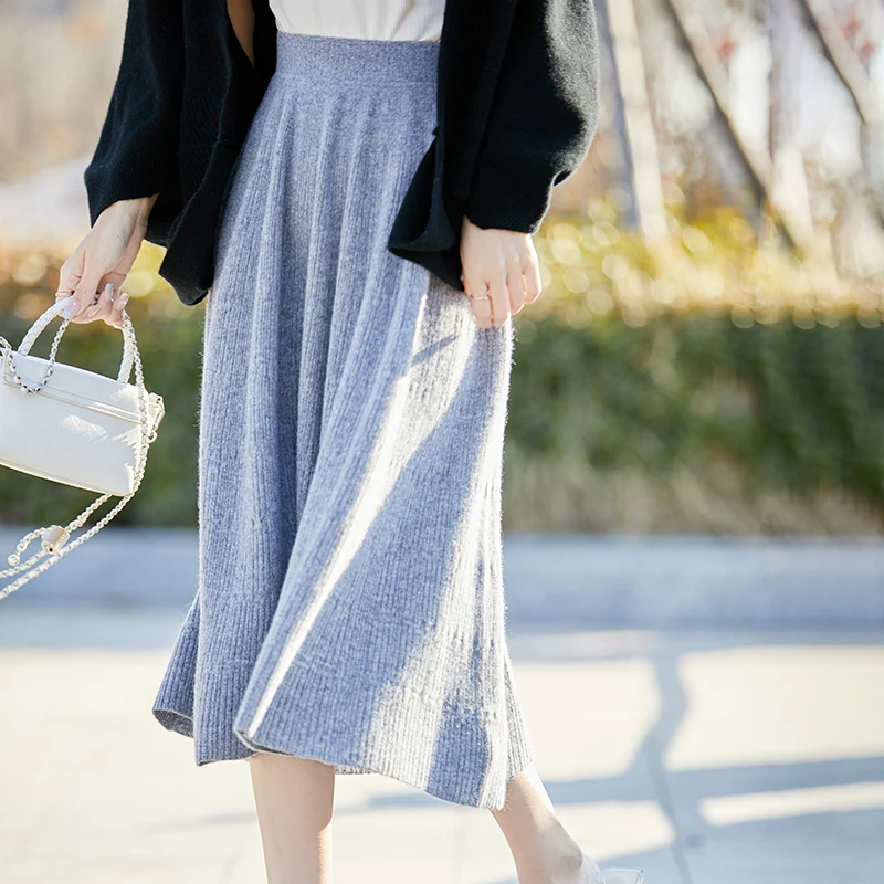 100% メリノウールファッションウールスカートパラソルスカート快適でソフトな痩身無地スカート