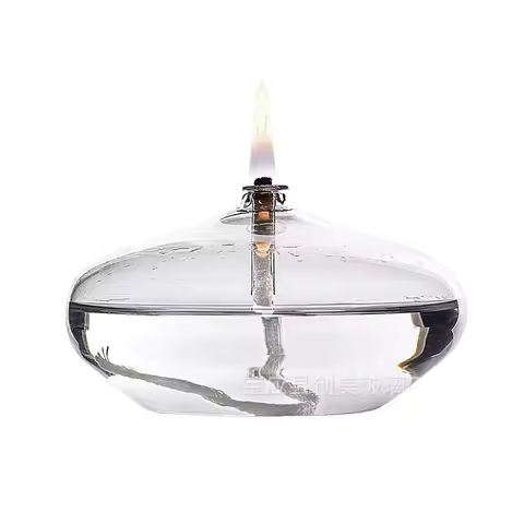 Handcrafted Flat Transparent Glass Candle Holder Oil Lamp，With a light core，Can be used as table candles，Christmas home decor at