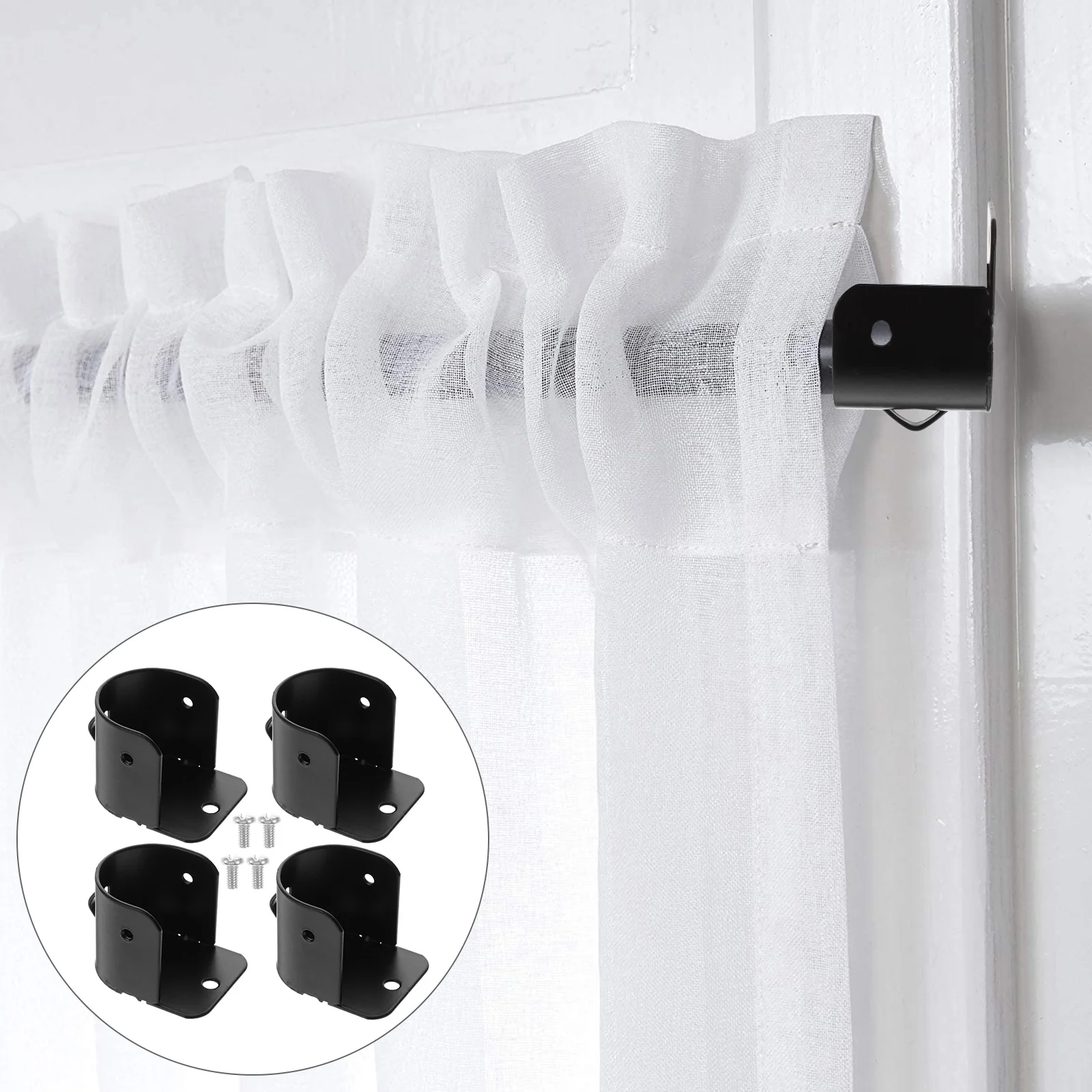 4 Pcs Curtain Rods Flange Code Shape Shelf Support Shower Closet Holder Wardrobe Pole Holders Bracket Black