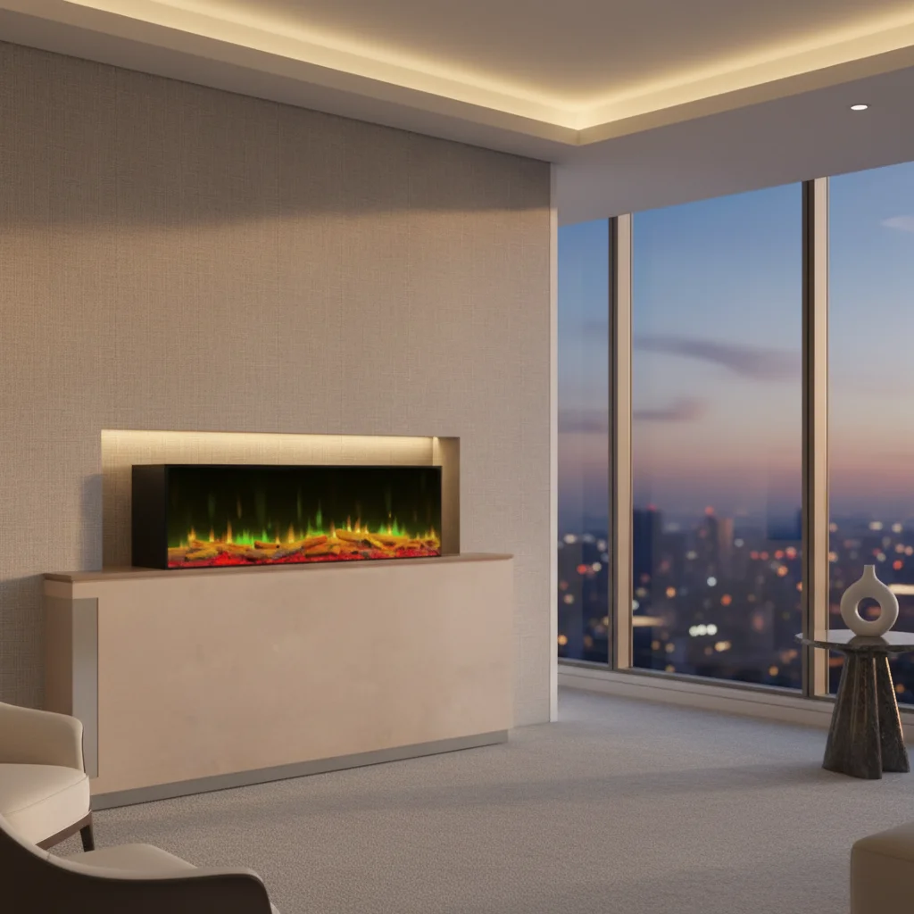 

New Design Modern Decorative Style Flame Customizable LOGO 3 Sided Electric Fireplace with Side Glass Panel for Home & Hotel Use