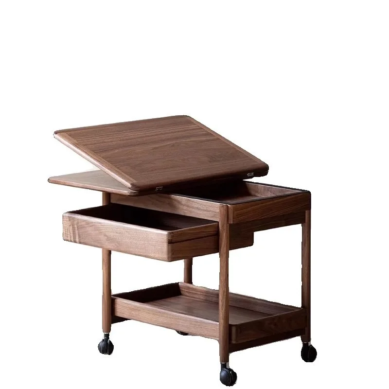 

Household mobile coffee table small apartment living room black walnut folding desktop solid wood living room accompanying