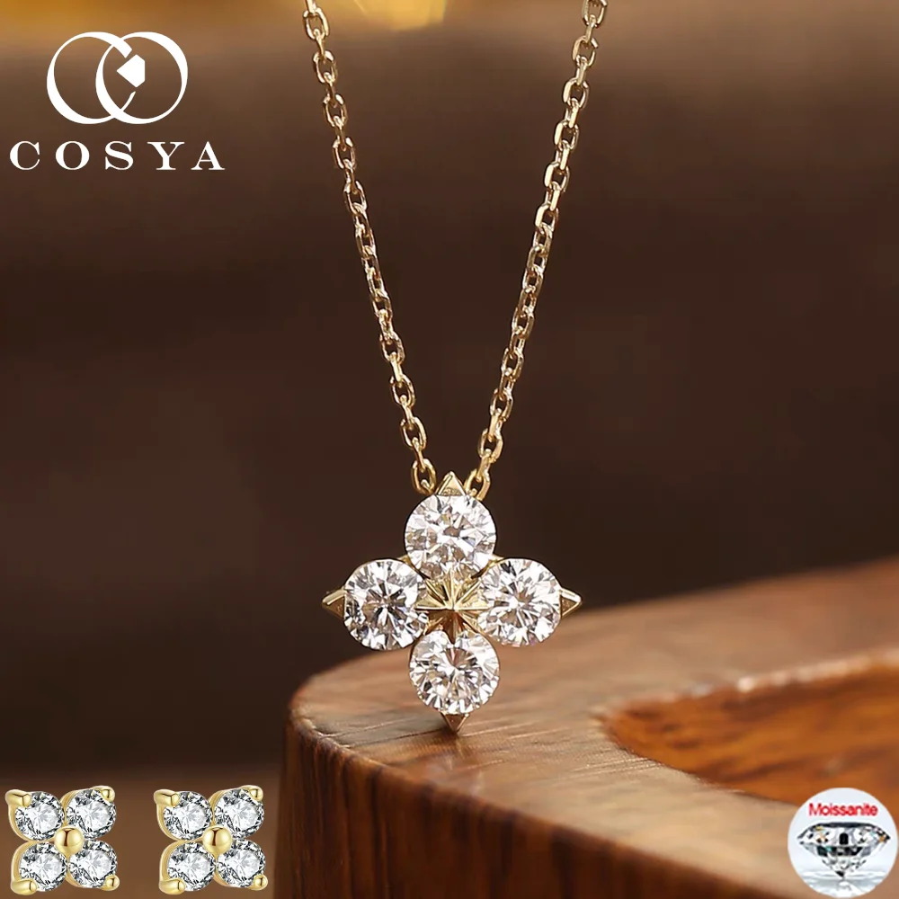 

COSYA D VVS1 Moissanite Clover Leaf Pandent Necklace/Earrings For Women Lab Diamond S925 Silver 18K Gold Party Fine Jewelry Gift