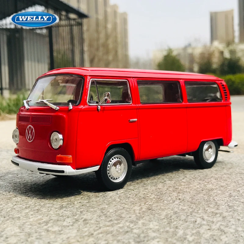 WELLY 1:24 Volkswagen 1972 T2 T1 Alloy BUS Model Diecast Metal Toy Classic Car BUS Model Simulation Collection Children Toy Gift