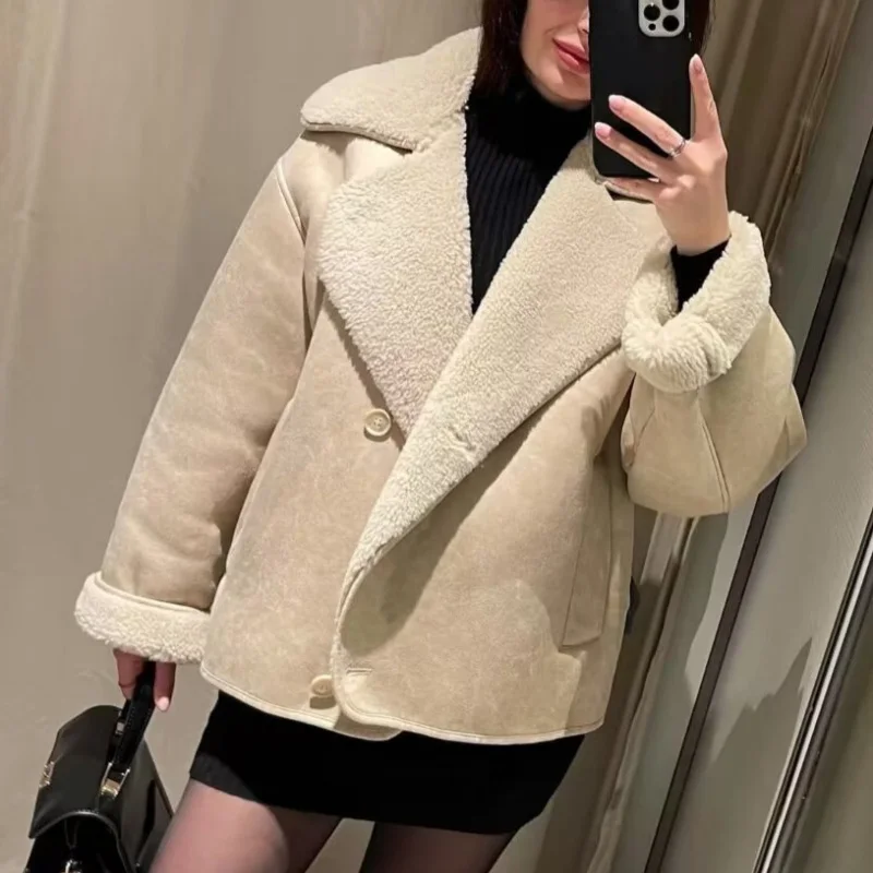 2024 Autumn Winter New Fashion Women Woolen Coat Solid Color Big Turn Down Collar Loose Coat Jacket Warmer Outfits