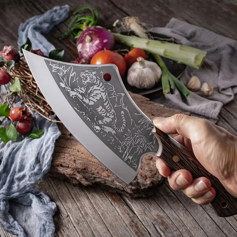 Forged Meat Cleaver Kitchen Butcher Knife Bone Chopping Chef Knife Wood Handle Meat Fruit Vegetables Fish Slicing Cooking Knife