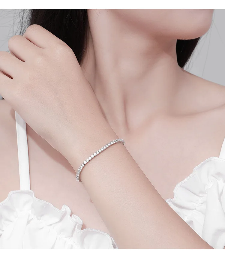 الفاخرة الصلبة البلاتين PT950 المرأة 2.5 مللي متر مويسانيتي سوار الماس Ins المتخصصة تصميم كامل الماس تنس سلسلة