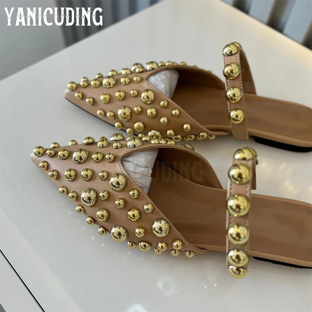 Metallic Beaded Pointed Toe Slippers Novelty Designer Handmade Flats Comfortable Slip-On Women's Flats Custom Multicolor Beads