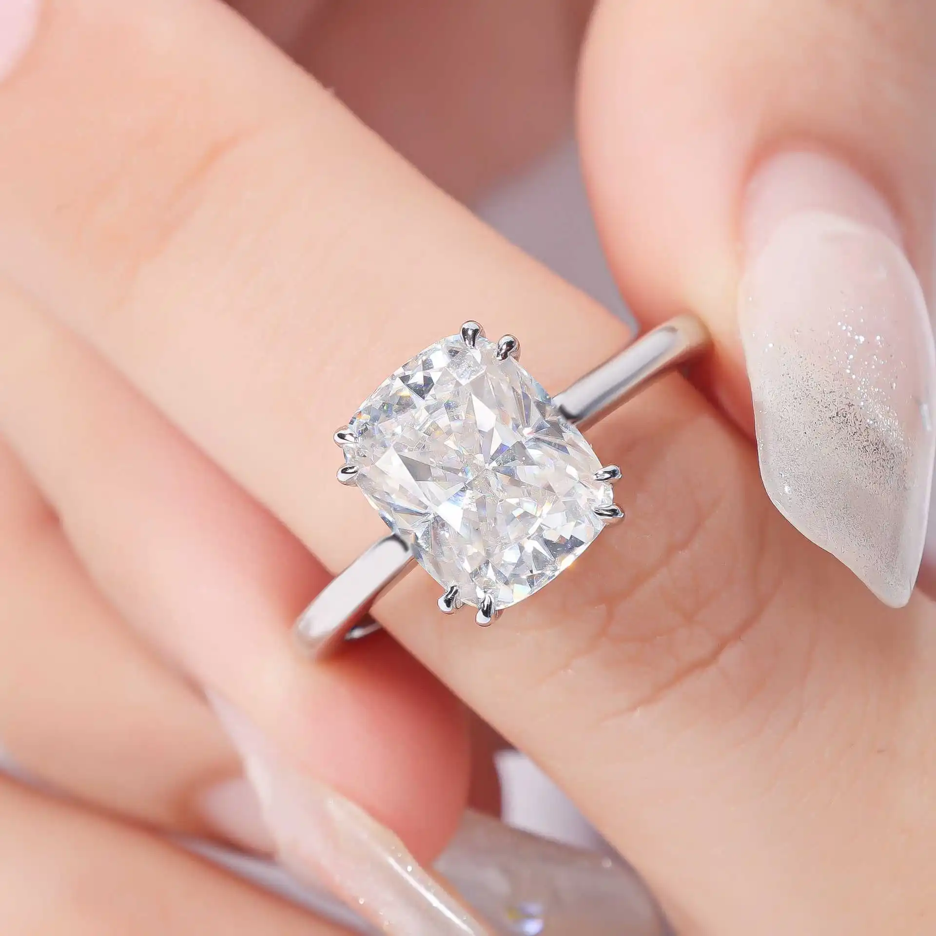 Imagem -06 - Tbcyd-anéis Moissanite para Mulheres Anéis de Noivado Aliança de Casamento Jóias Solitaire Atacado Cor d Corte Almofada S925 Prata 4ct