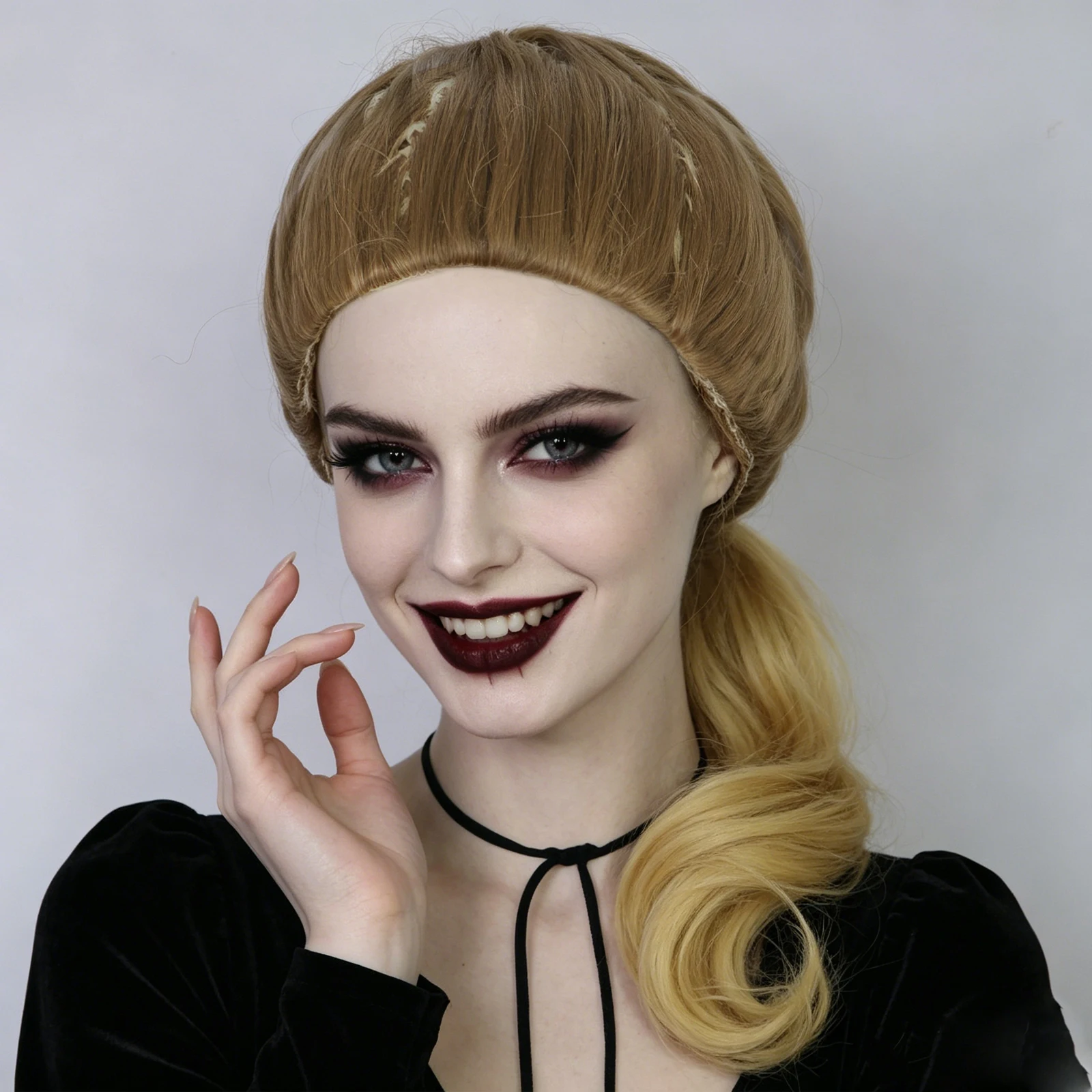 Synthetic Brown Blonde Gradient Highlighted Side Braid Curly Ponytail Wig – Halloween Cosplay Hairpiece for Women