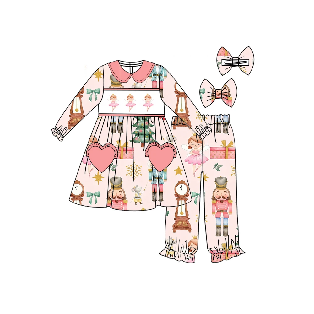 Girls' long-sleeved boys' trousers pajama set Christmas cartoon tree print boutique children's suit