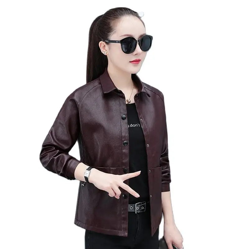 Women's Leather Jacket 2022 Spring Autumn New High Quality PU Leather Short Outerwear Fashion Casual Motorcycle Coat Female 5XL