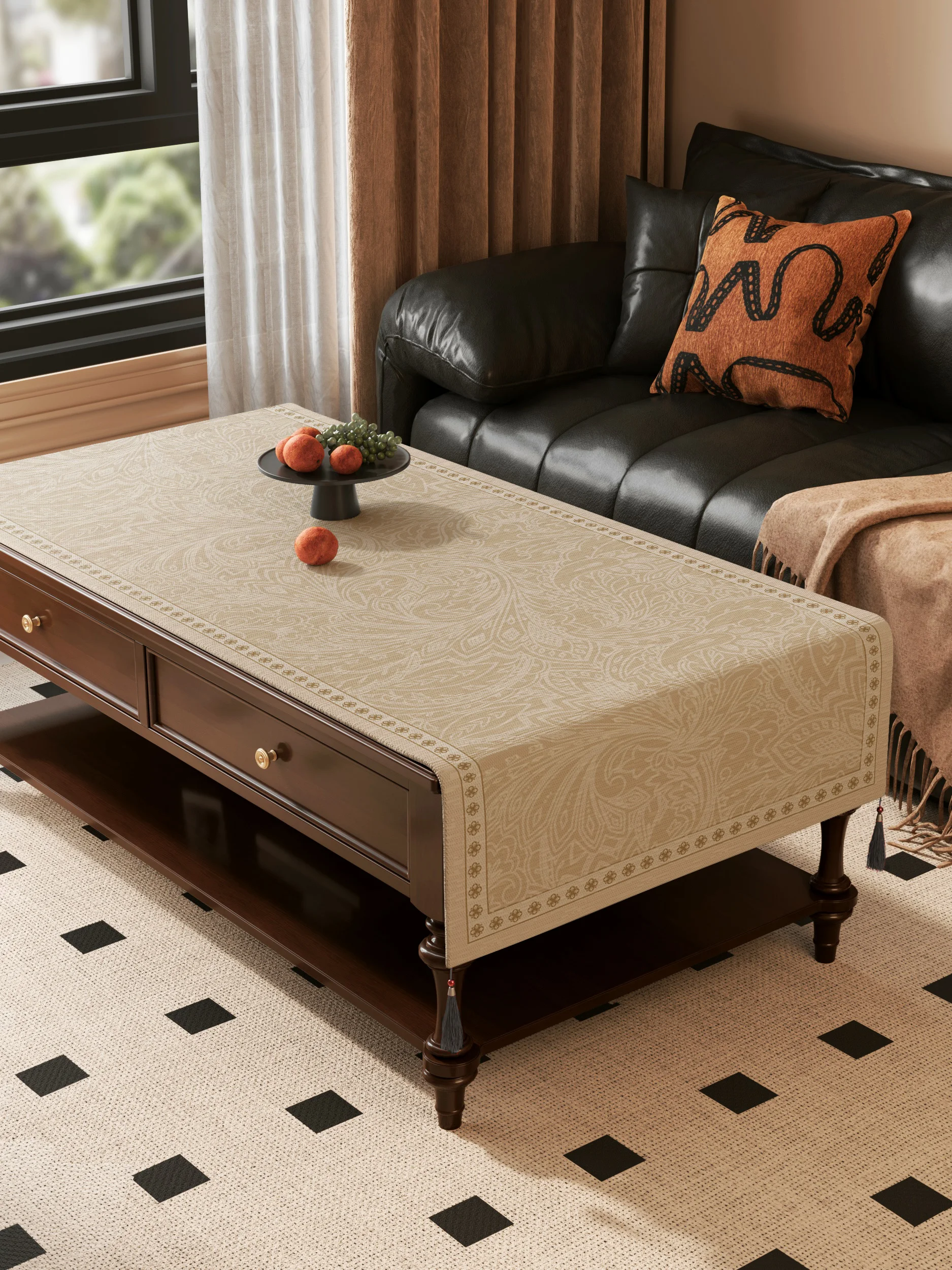 

Thi Velvet Tea Tablecloth Dustproof Covering Luxury Sensation Rectangular ape Floral Pattern Digital Printing Everyday Use