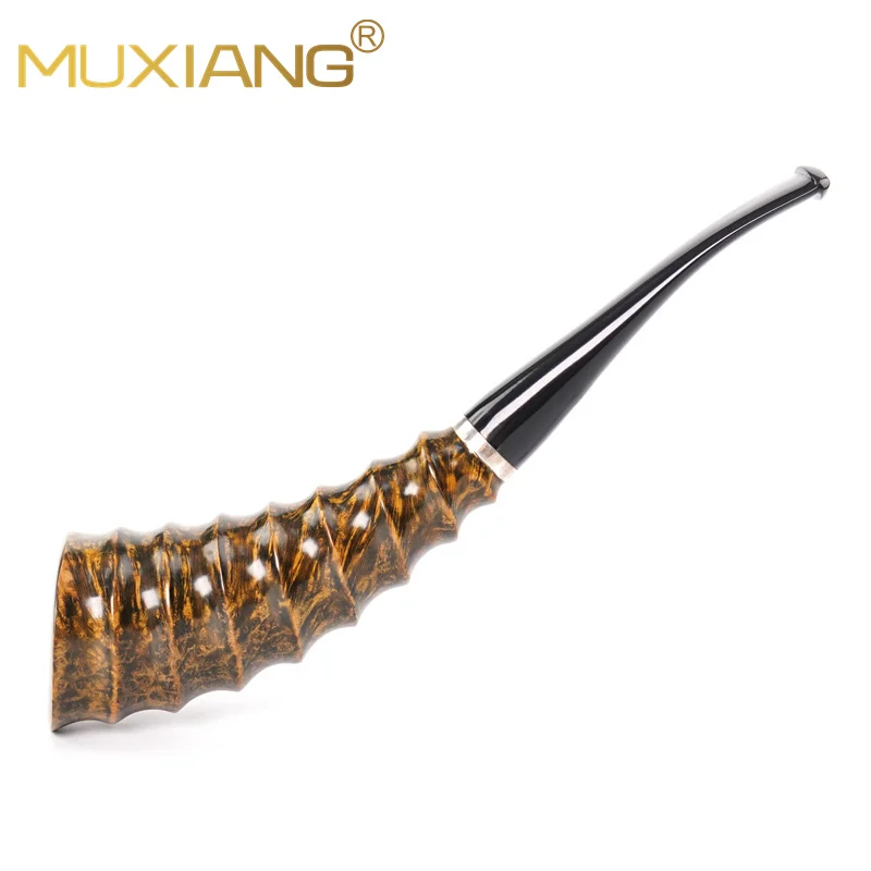 Briar Tobacco Pipe , Handcrafted Horn Pipe ,  Spiral Horn,  For Smoke Tobacco Cigar ， for 3mm filter element ，with silver ring