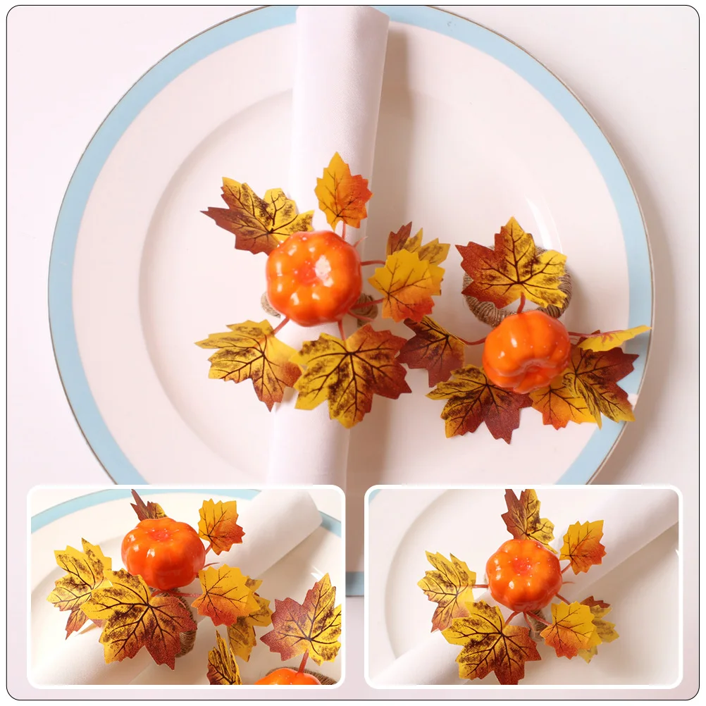 

6 Pcs Napkin Pumpkin Rings Banquet Dining Room Table Decor Cloth Halloween Maple Leaf Clasp