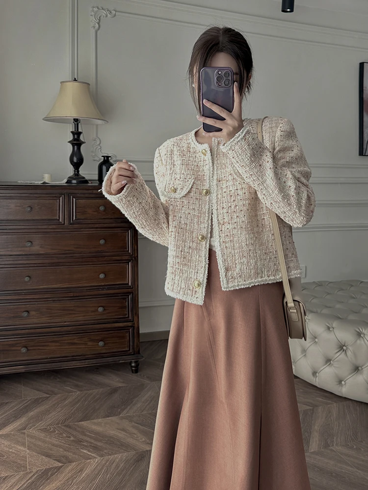 

ZSS ER Оригинальная куртка из плотной ткани, новинка весны 2023, короткая верхняя одежда, женская модная куртка с круглым вырезом, на пуговицах, из полиэстера