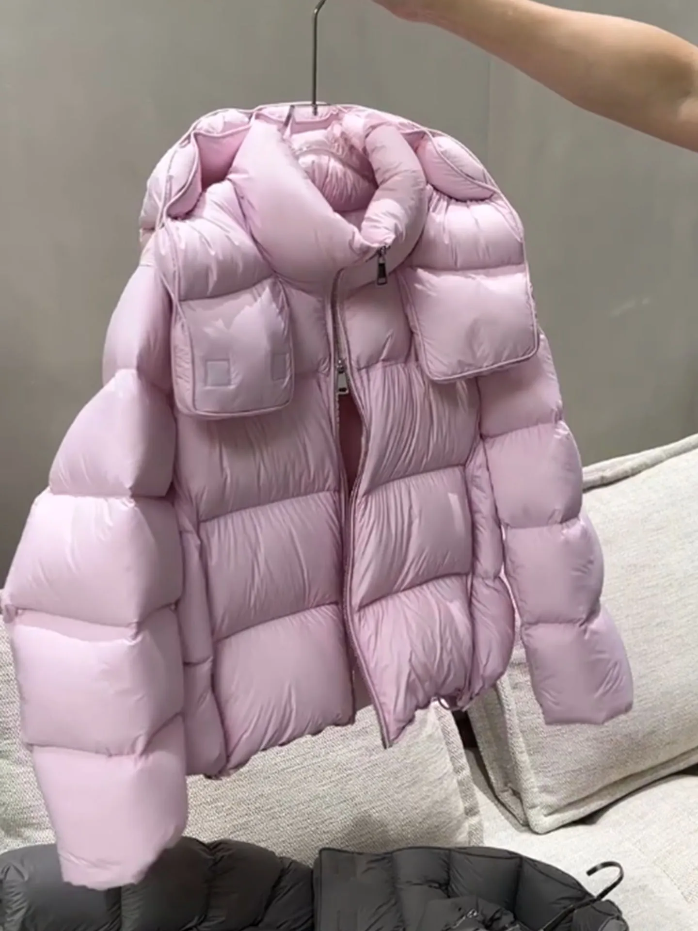 Coreano Sle Or Puffer Jaet Cappotto invernale soffice rosa da donna Thiened Fibra di poliestere Bianco Imbottitura in piumino a vita alta
