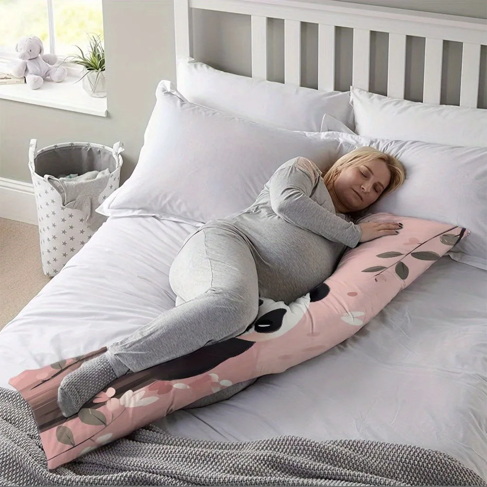 1pc Cute Panda and Cherry Blossom Long Pillow Cover - 20x54 Inches / 50x137cm - Double-Sided Print Design, 100% Polyester, Zippe