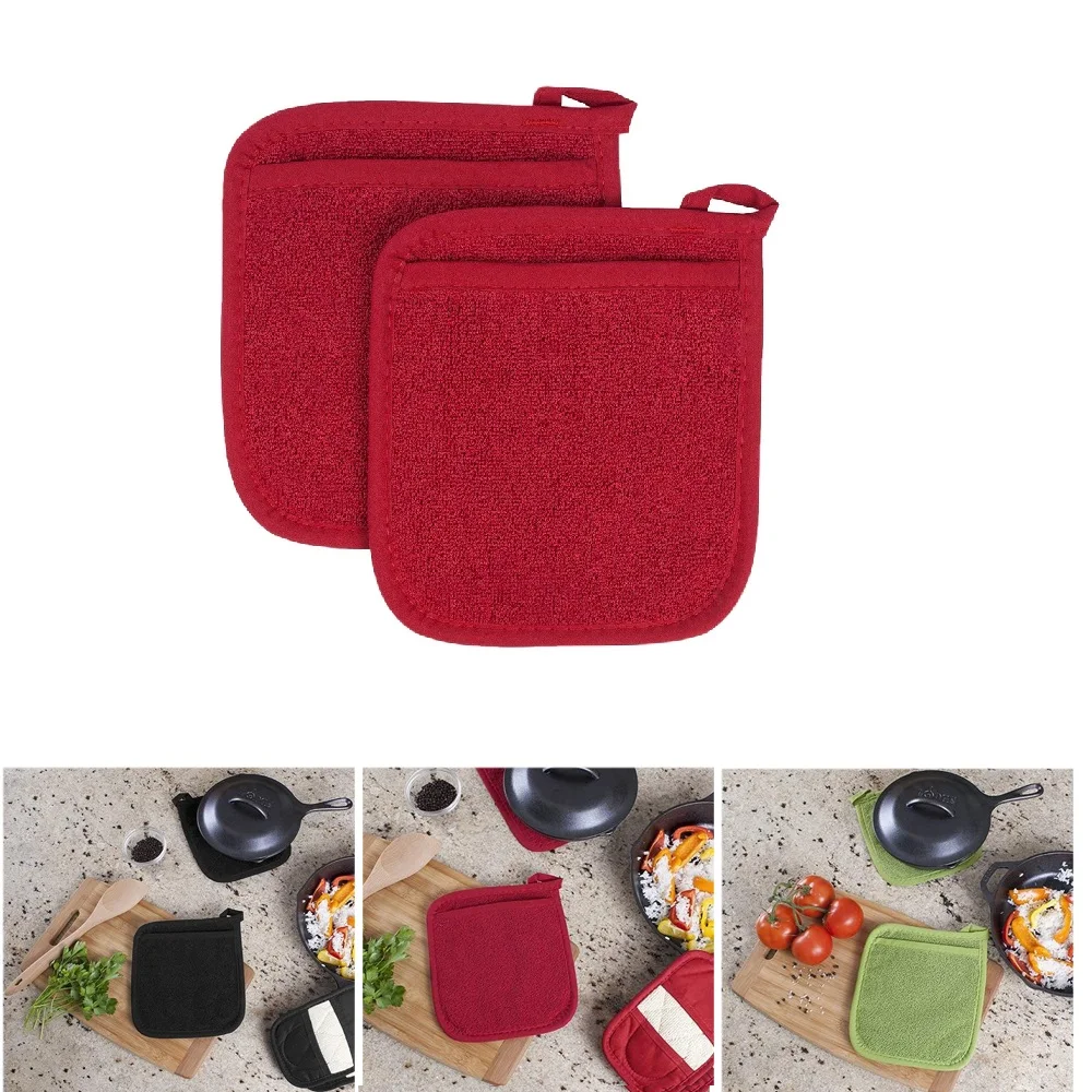 Portavasos 3 en 1, guante aislante de algodón Terry, guantes para microondas, tapete para agarraderas, guantes de cocina, manoplas para horno, hornear para cocinar barbacoa
