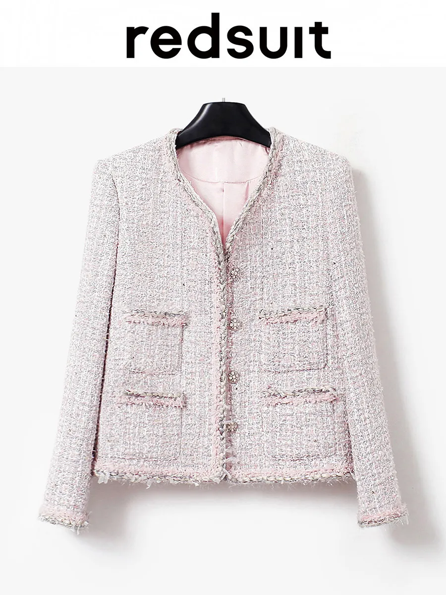 New Age reducing silver powder four pocket design tweed jacket appears white  crisp top Custom size