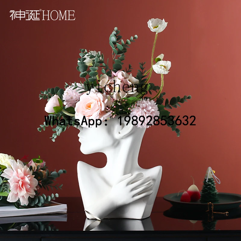 

Nordic creative face ceramic vase ornament living room dried flower arrangement home decoration fairy garden