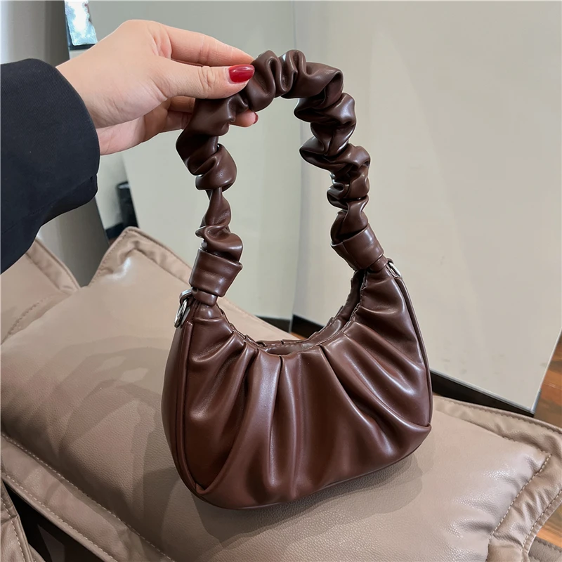 Sewing Thread Solid Top-Handle Bags Soft Interior Compartment 2024 Hot Sale Bags for Women Fashion Wrinkled Pu Women's Handbags