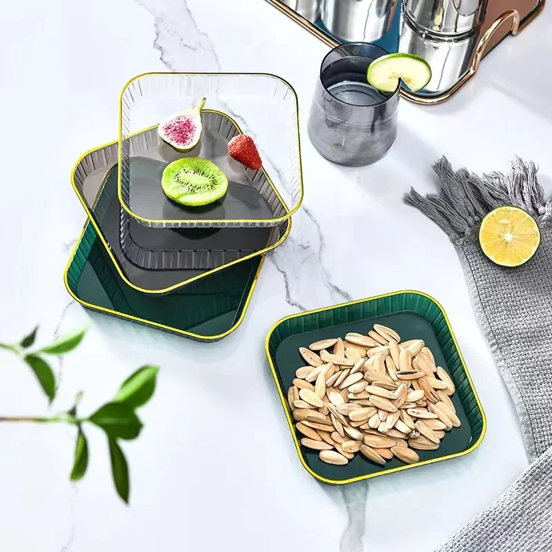 Elegant Gold-Trimmed Clear Plastic Trays - Perfect for Dinner Parties, Tea Gatherings, & Grocery Showcases