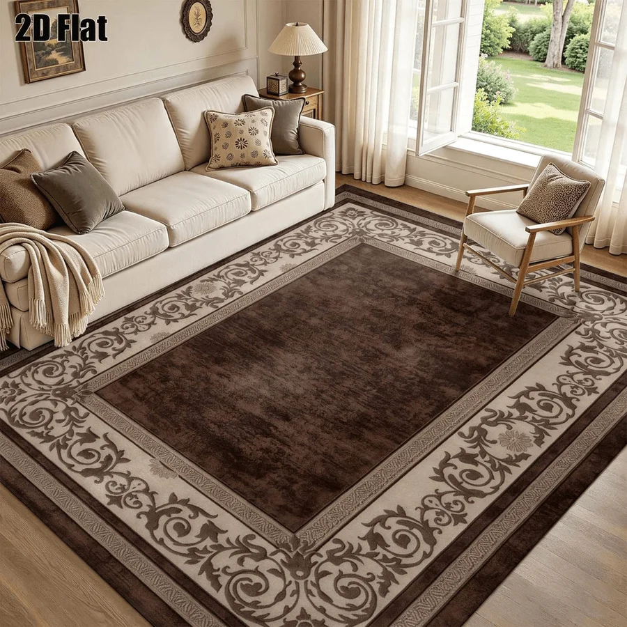 1Pc European Retro Floral Print Rug, Machine Washable, Warm Home Decoration, Retro Art Decorative Rug for Living Room, Bedroom, Dining Room, Bedside, Indoor and Outdoor Patio, Home Decoration