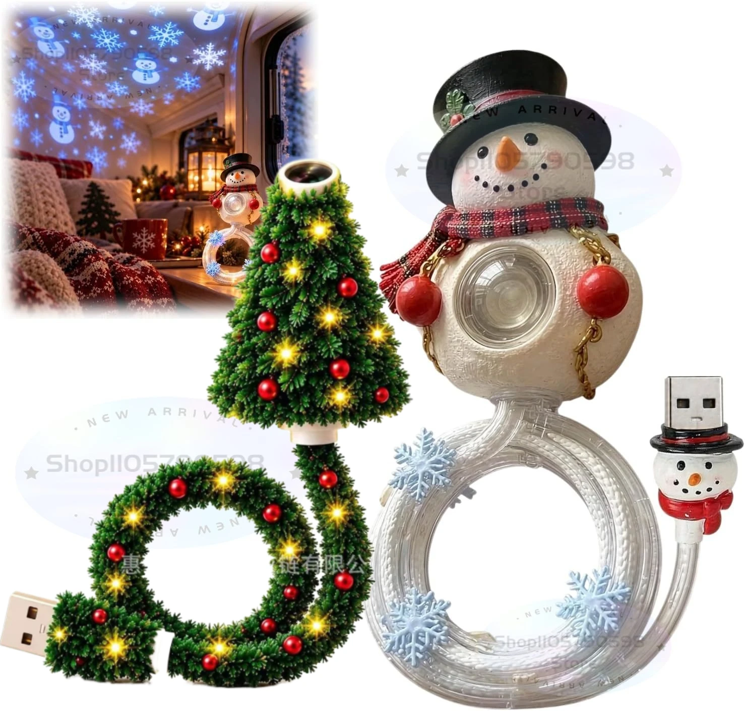 Plug and Play HD Christmas Projector, Christmas Projector Indoor USB Powered Ceiling Projector Light, Christmas Snowman Light
