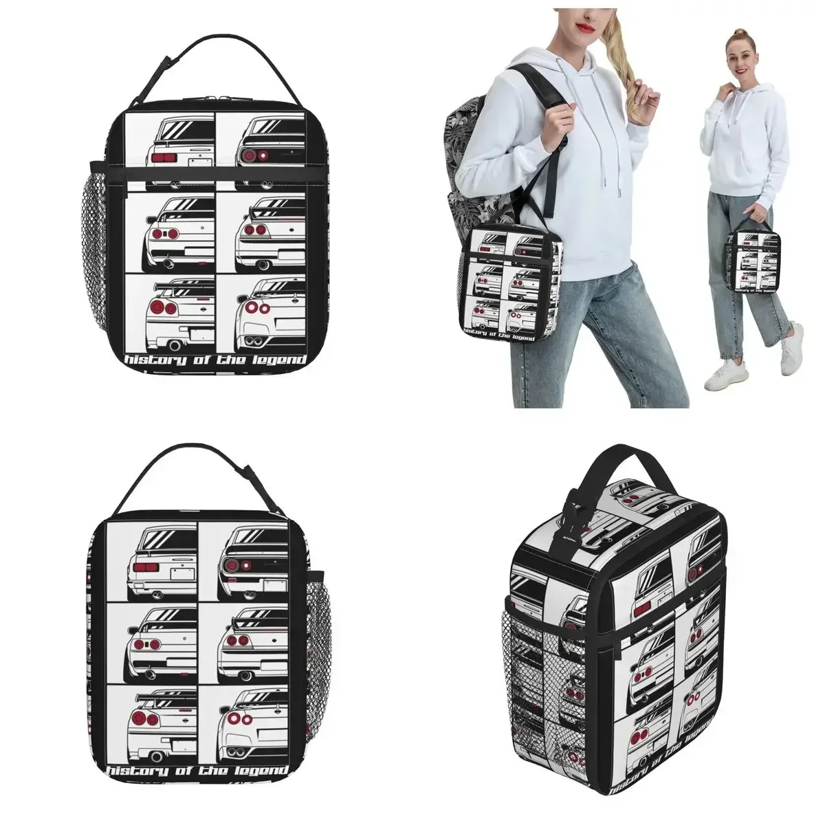 Custom Bag Custom Skyline History Skyline R32 R34 GTR Insulated Lunch Bag JDM Car Lunch Container Portable Cooler Thermal Bento