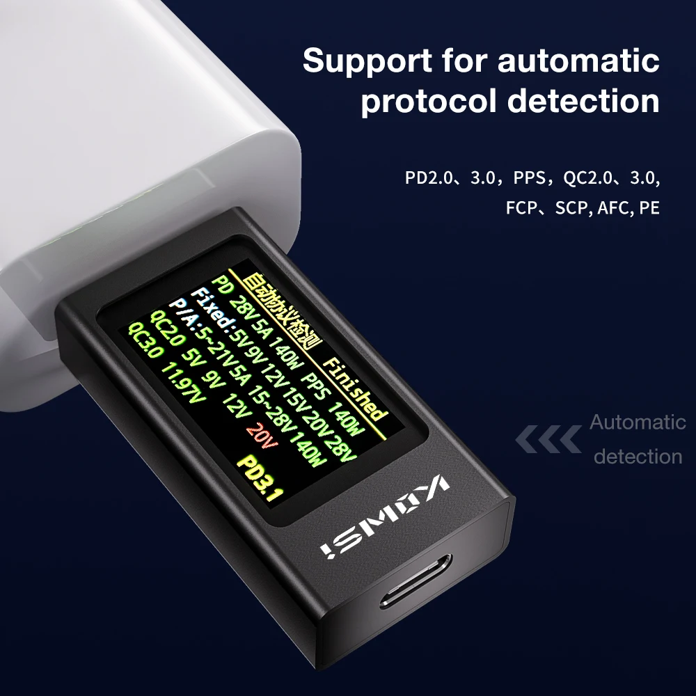 Farbbildschirm Typ-C-Tester Genauigkeit Strom Spannungsdetektor Leistungsmesser Schnellladespannung Amperemeter für Handy Power Bank