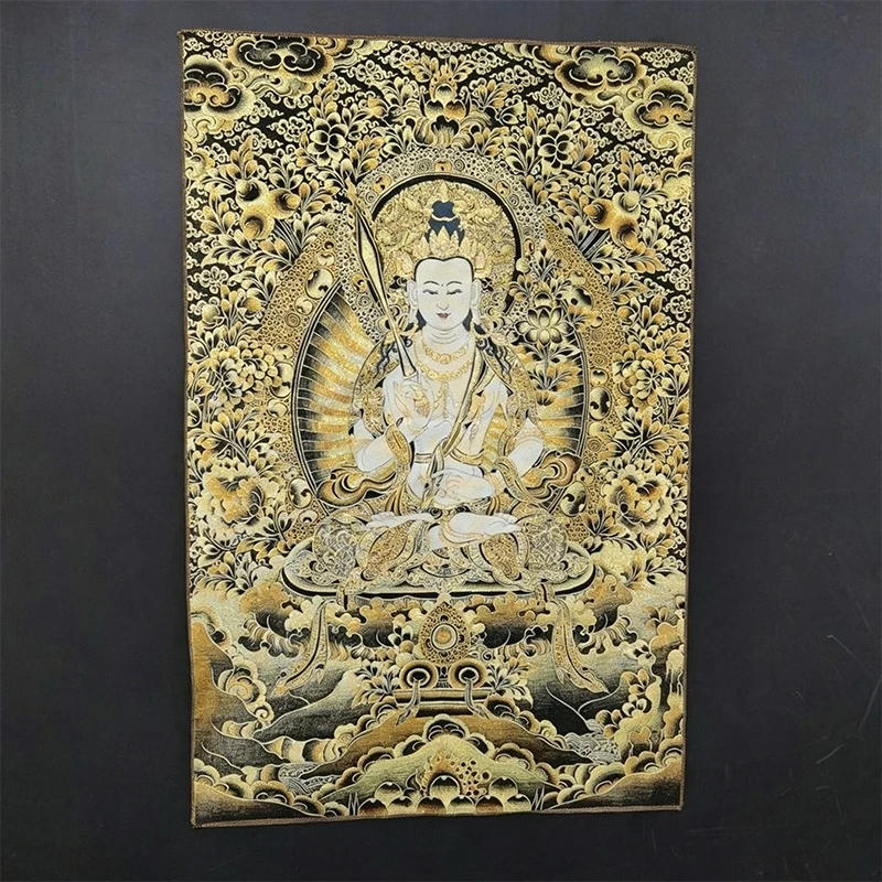 Tibet Tibetan Cloth Silk Guanyin Bodhisattva Guanyin Goddess  Thangka Tangka Embroidery Painting Embroidery Hanging Pictures