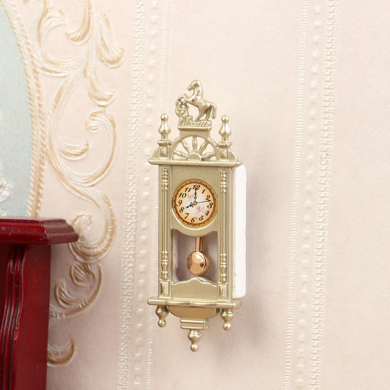 1PC Doll House Scene Props Mini Retro Roman Clock Living Room Decoration Pendant Clock