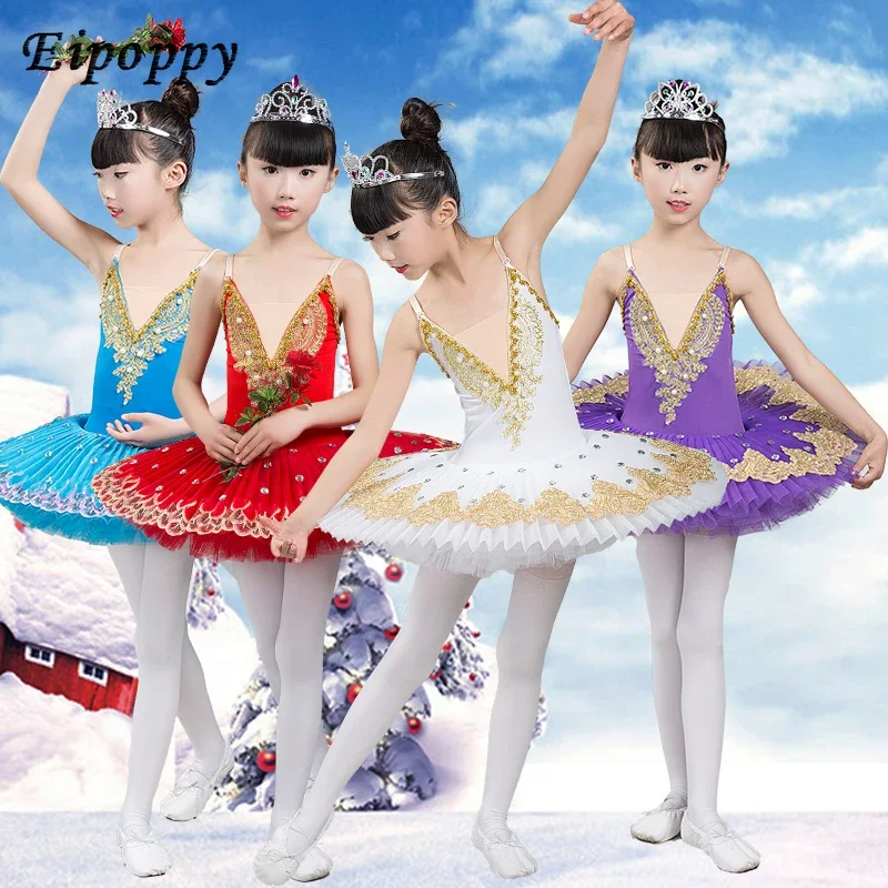 

Professional Ballet Tutu Child Swan Lake Costume White Red Blue Ballet Dress for Children Pancake Tutu Girls Dancewear