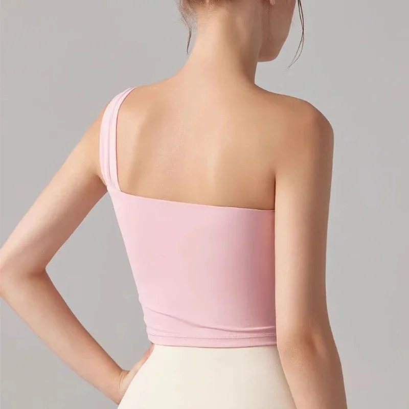 Reggiseno sportivo ad alto impatto con spalla singola da donna Reggiseni yoga con coppa fissa ammortizzante Canottiera fitness per biancheria intima da corsa