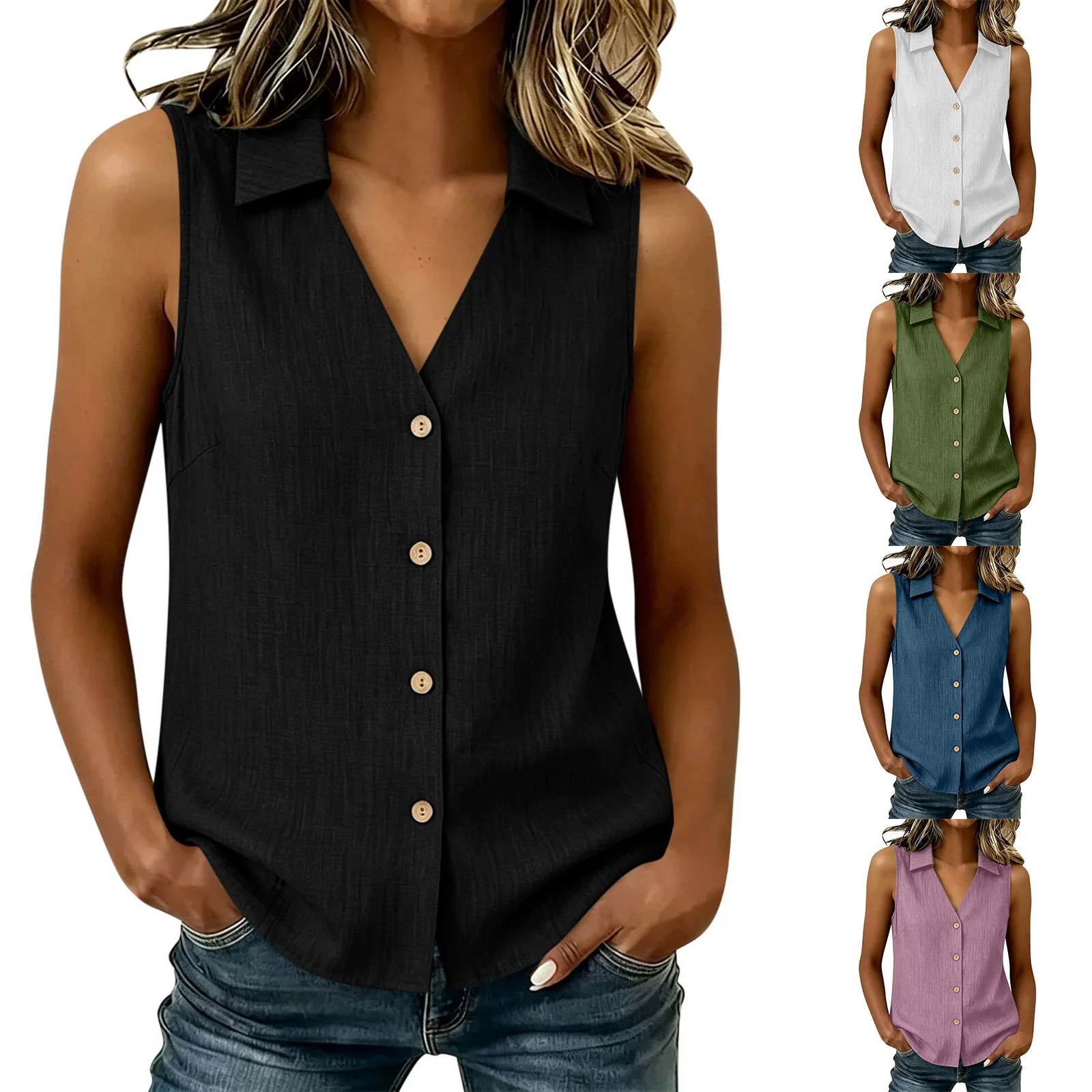 Sewing V - Casual Solid Color V-Neck Button Vest
