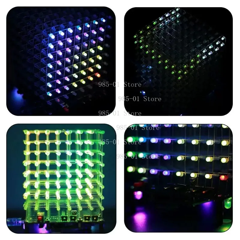 RGB music LED light electronic kit, 8x8x8 3D colorful cube with remote control, for soldering practice & STEM training DIY