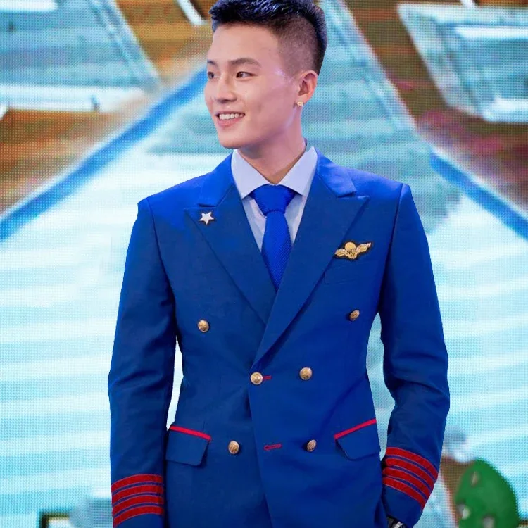 Uniforme da capitano da uomo, tute da volo dell'aeronautica, proprietà, studente della scuola aeronautica, giacca + pantaloni, uniforme da esibizione per riunioni annuali